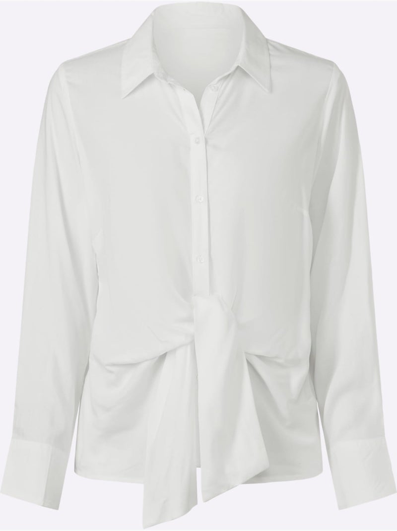 Chemisier à Manches Longues Fronces à La Taille, Effet Noué - Taille Standard - helline Blanc - Kiabi