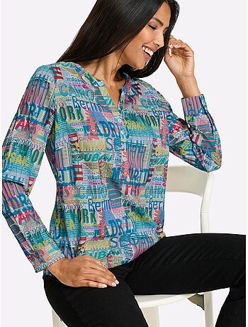 Chemisier à Manches Longues Impression Numérique - Taille Standard - Moda Vilona
