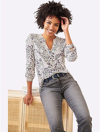 Chemisier à Manches Longues Joli Motif Léopard - Taille Standard - helline