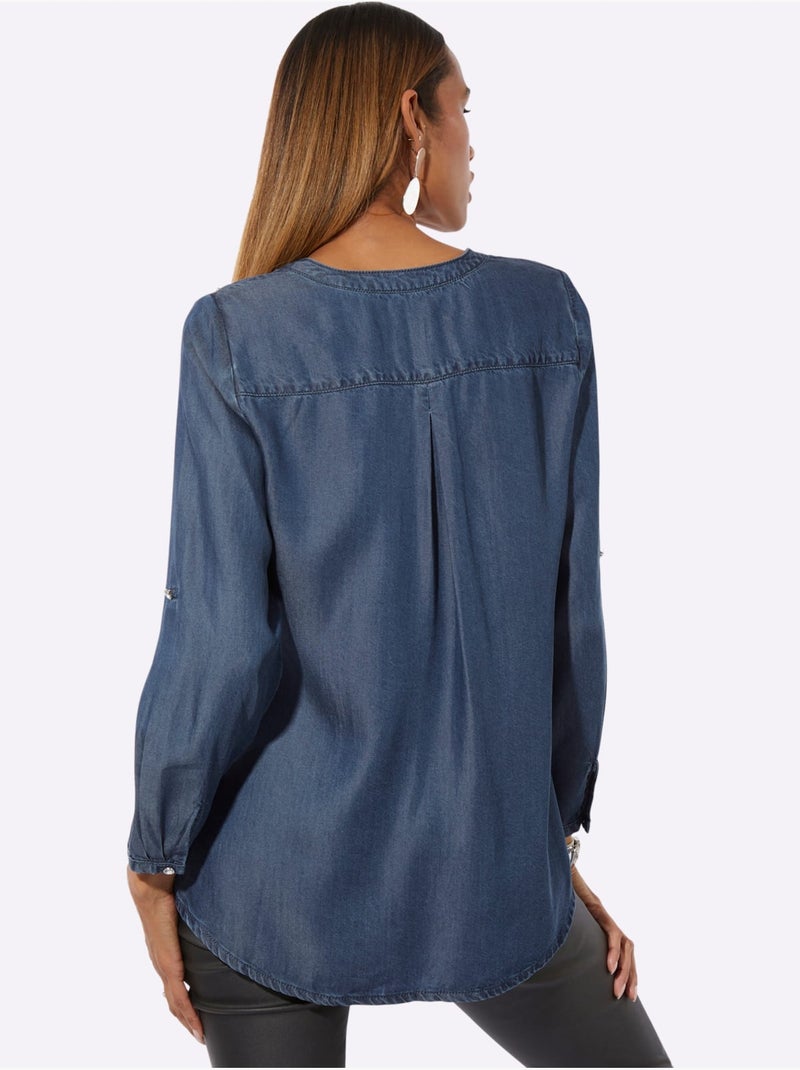 Chemisier à Manches Longues Jolies Pierres Brillantes Fantaisie - Taille Standard - Helline Bleu - Kiabi