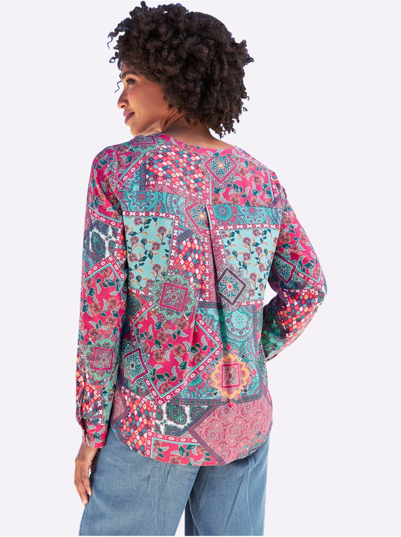 Chemisier à Manches Longues Motif Paisley Coloré - Taille Standard - Helline Bleu Rouge Bleu - Kiabi