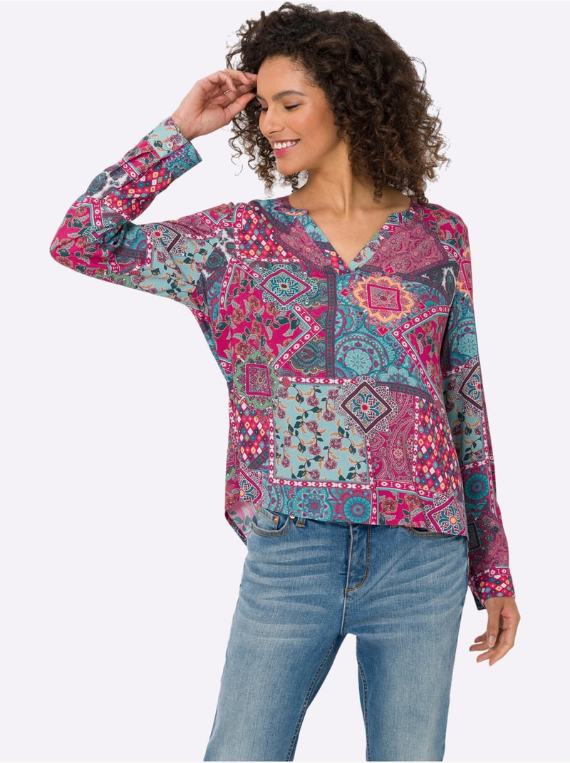 Chemisier à Manches Longues Motif Paisley Coloré - Taille Standard - Helline Bleu Rouge Bleu - Kiabi
