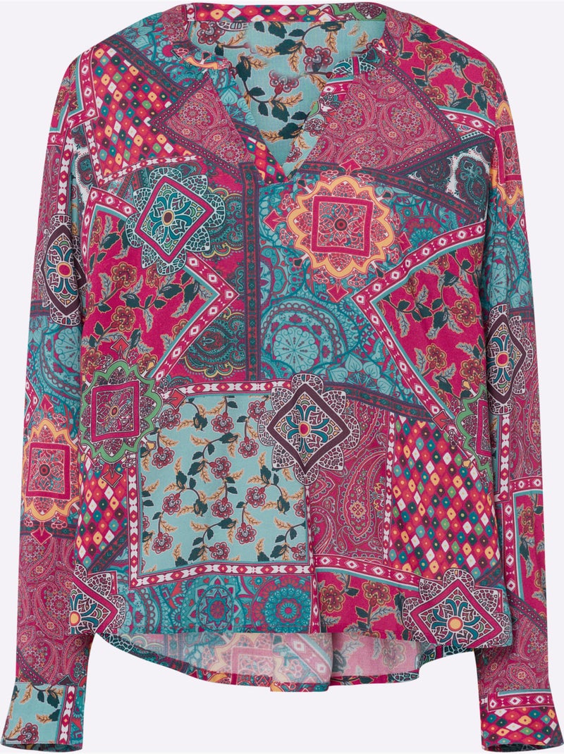 Chemisier à Manches Longues Motif Paisley Coloré - Taille Standard - Helline Bleu Rouge Bleu - Kiabi