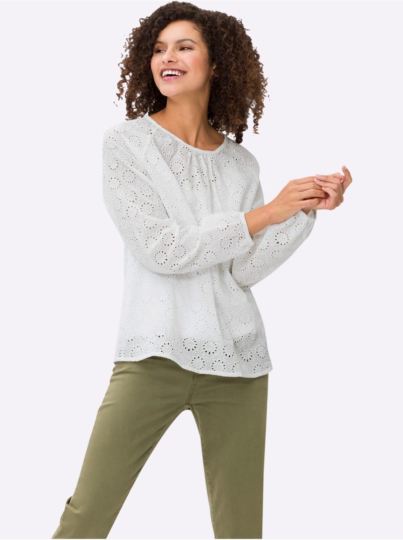 Chemisier à manches longues pur coton - taille standard - helline Ecru - Kiabi