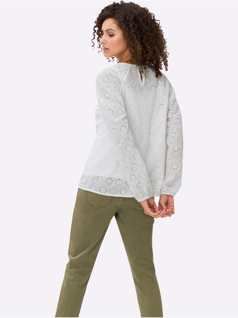 Chemisier à manches longues pur coton - taille standard - helline Ecru - Kiabi