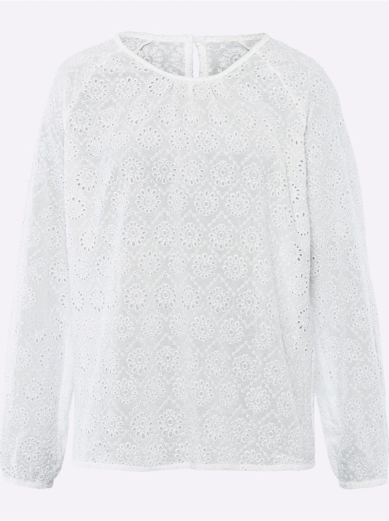 Chemisier à manches longues pur coton - taille standard - helline Ecru - Kiabi
