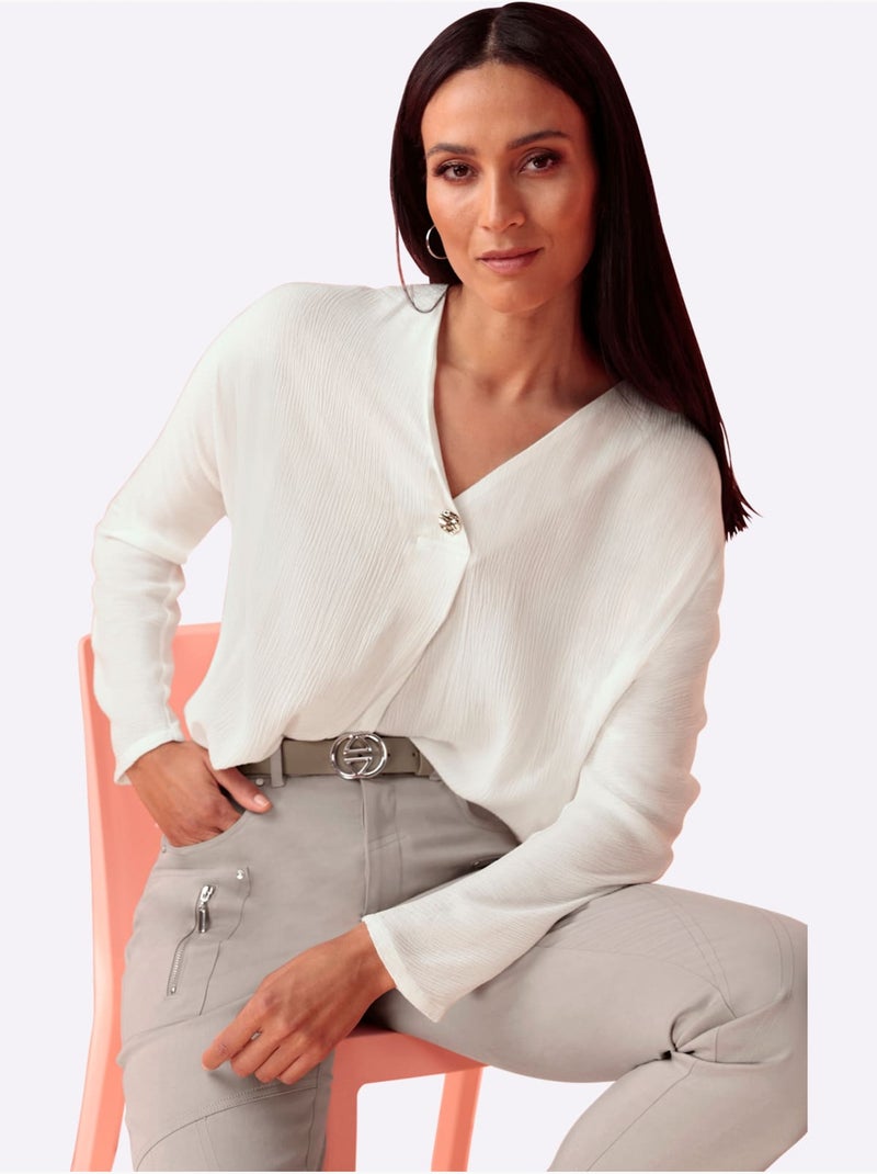 Chemisier à Manches Longues Pure Viscose - Taille Standard - helline Ecru - Kiabi