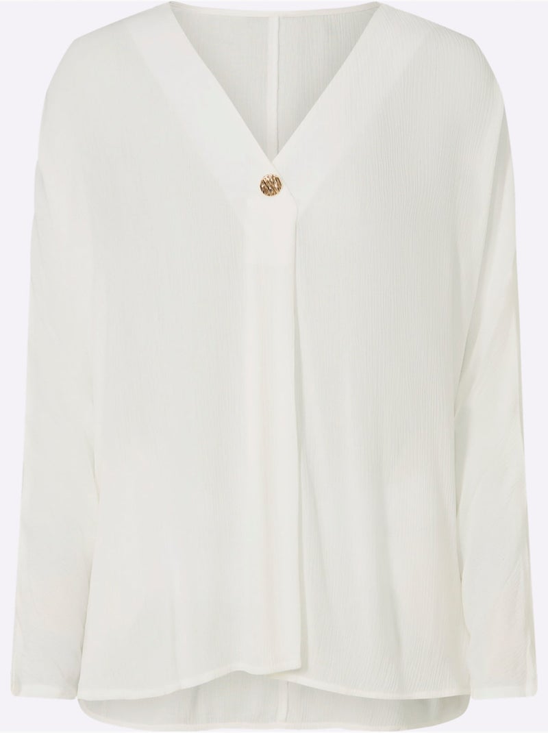 Chemisier à Manches Longues Pure Viscose - Taille Standard - helline Ecru - Kiabi