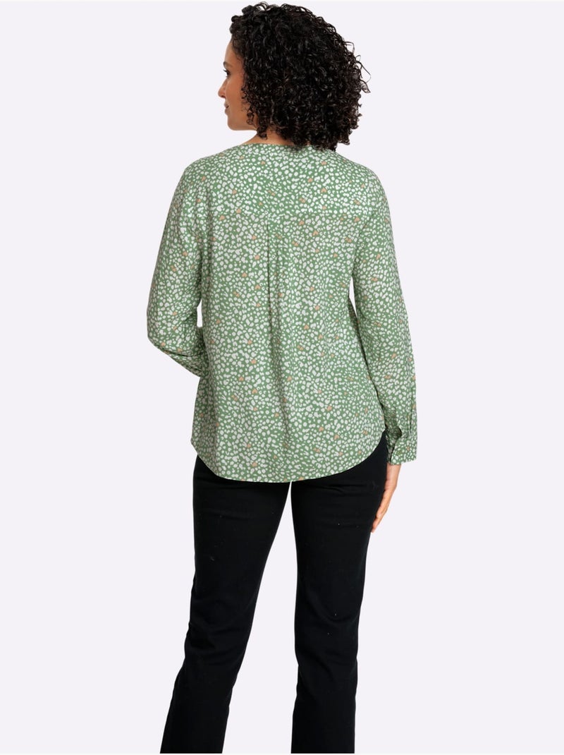 Chemisier à Manches Longues Pure Viscose - Taille Standard - Witt Blanc Vert - Kiabi