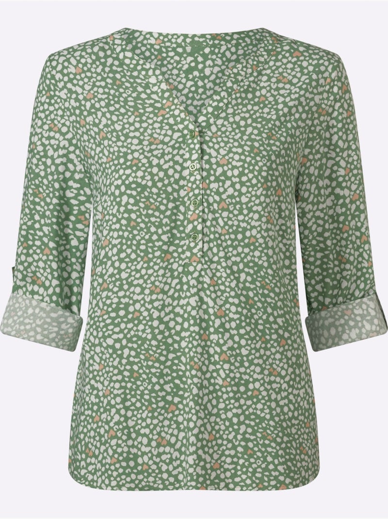 Chemisier à Manches Longues Pure Viscose - Taille Standard - Witt Blanc Vert - Kiabi