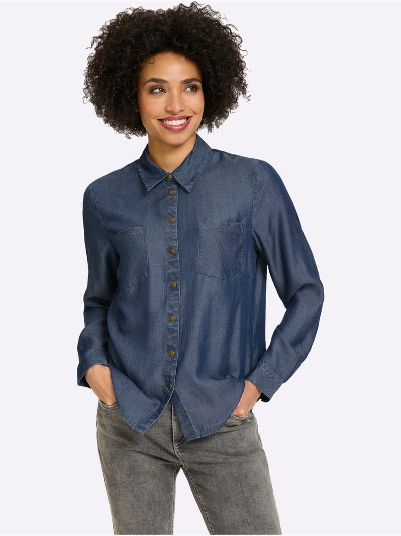 Chemisier à Manches Longues Qualité Denim - Taille Standard - Helline Bleu foncé - Kiabi