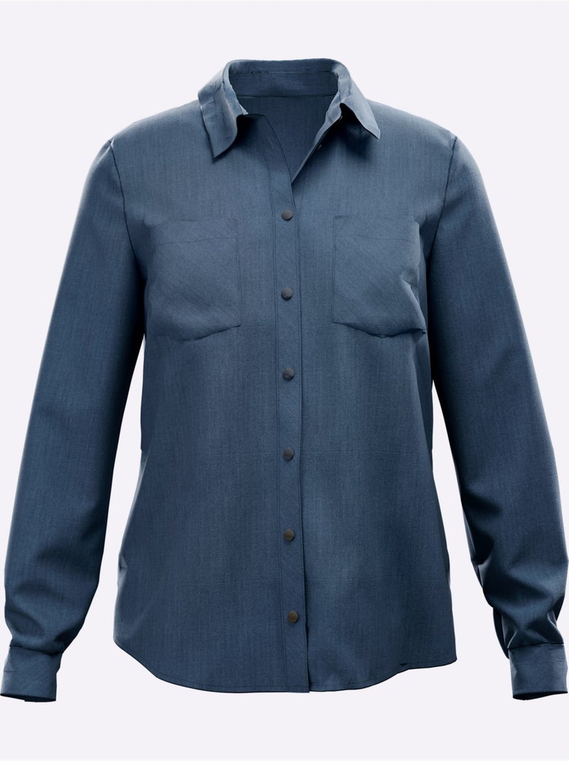 Chemisier à Manches Longues Qualité Denim - Taille Standard - Helline Bleu foncé - Kiabi