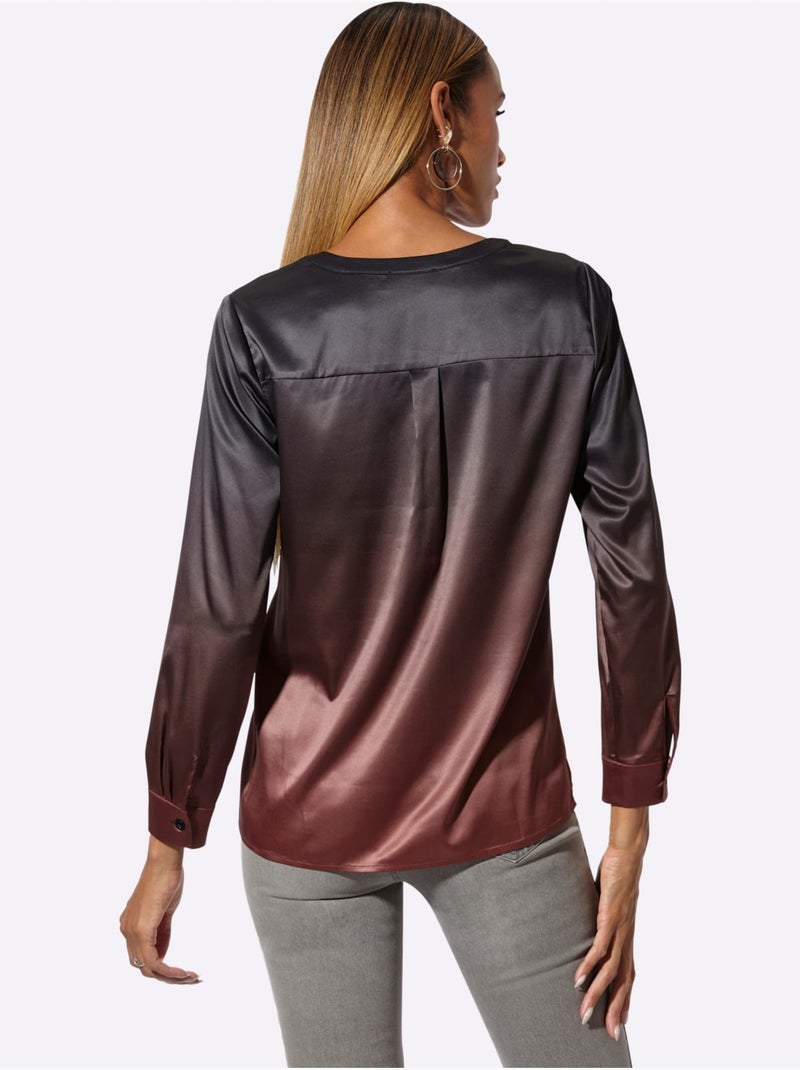 Chemisier à manches longues satin mat - taille standard - helline Noir Rouge - Kiabi