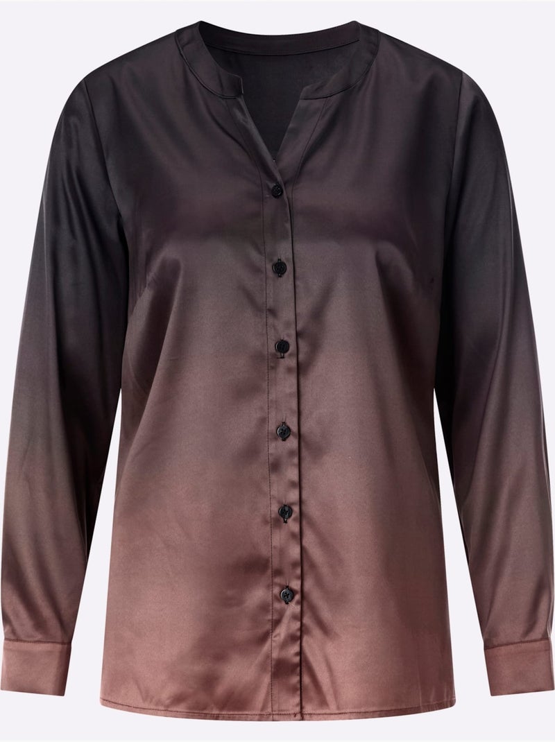 Chemisier à manches longues satin mat - taille standard - helline Noir Rouge - Kiabi