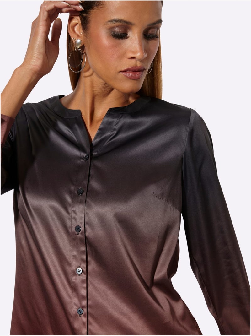 Chemisier à manches longues satin mat - taille standard - helline Noir Rouge - Kiabi