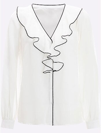 Chemisier à Manches Longues Volants à L'encolure - Taille Standard - Moda Vilona - Lot de 2
