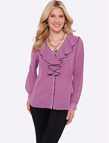 Chemisier à Manches Longues Volants à L'encolure - Taille Standard - Moda Vilona - Lot de 2