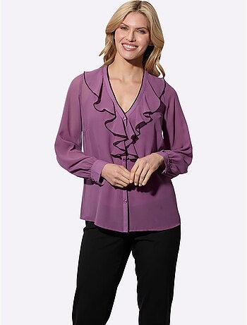 Chemisier à Manches Longues Volants à L'encolure - Taille Standard - Moda Vilona - Lot de 2