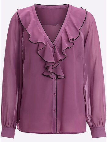 Chemisier à Manches Longues Volants à L'encolure - Taille Standard - Moda Vilona - Lot de 2