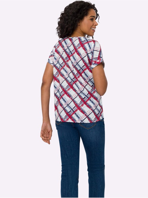 Chemisier à motif à carreaux avec mancherons et ourlet arrondi - Taille standard - Moda Vilona - Kiabi Chemisier à motif à carreaux avec mancherons et ourlet arrondi - Taille standard - Moda Vilona - Kiabi
