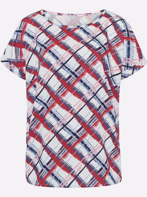 Chemisier à motif à carreaux avec mancherons et ourlet arrondi - Taille standard - Moda Vilona - Kiabi Chemisier à motif à carreaux avec mancherons et ourlet arrondi - Taille standard - Moda Vilona - Kiabi