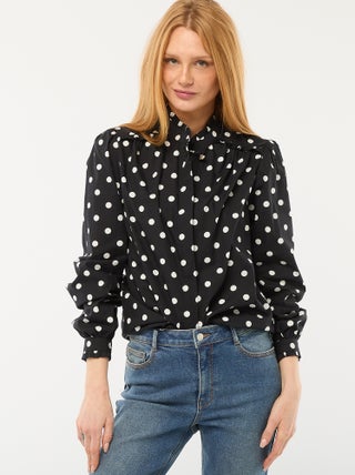 Chemisier à motif avec bouton fantaisie au col