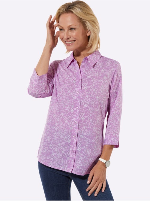 Chemisier à motif floral en polyester recyclé avec fente et manches 3/4 - Taille standard - Witt - Kiabi Chemisier à motif floral en polyester recyclé avec fente et manches 3/4 - Taille standard - Witt - Kiabi