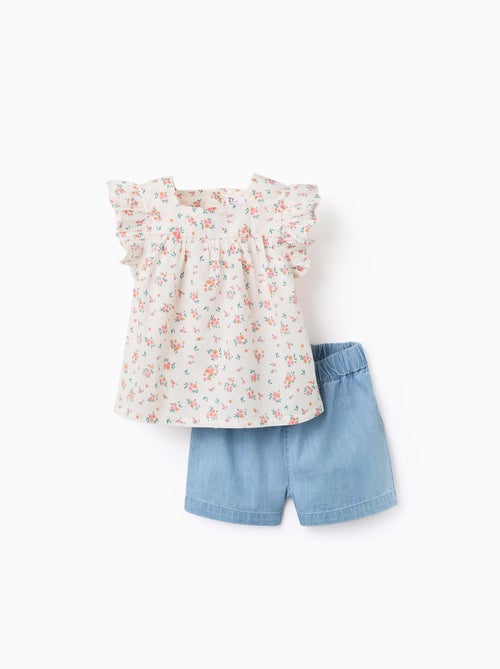 Chemisier à motif floral et short en jean - Kiabi Chemisier à motif floral et short en jean - Kiabi