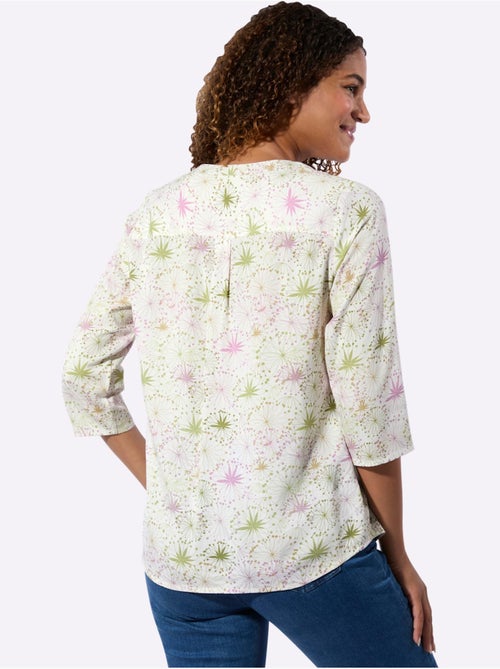 Chemisier à motifs floraux avec encolure V et manches 3/4 - Taille standard - Witt - Kiabi Chemisier à motifs floraux avec encolure V et manches 3/4 - Taille standard - Witt - Kiabi