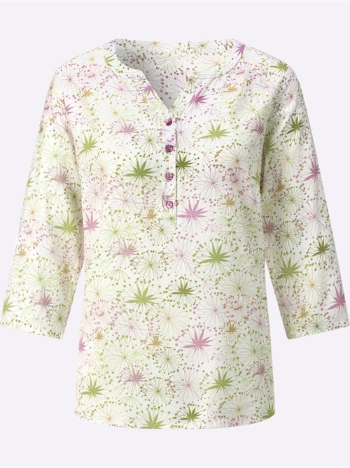 Chemisier à motifs floraux avec encolure V et manches 3/4 - Taille standard - Witt - Kiabi Chemisier à motifs floraux avec encolure V et manches 3/4 - Taille standard - Witt - Kiabi