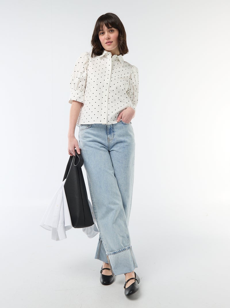 Chemisier à pois avec manches 3/4 bouffantes Blanc - Kiabi