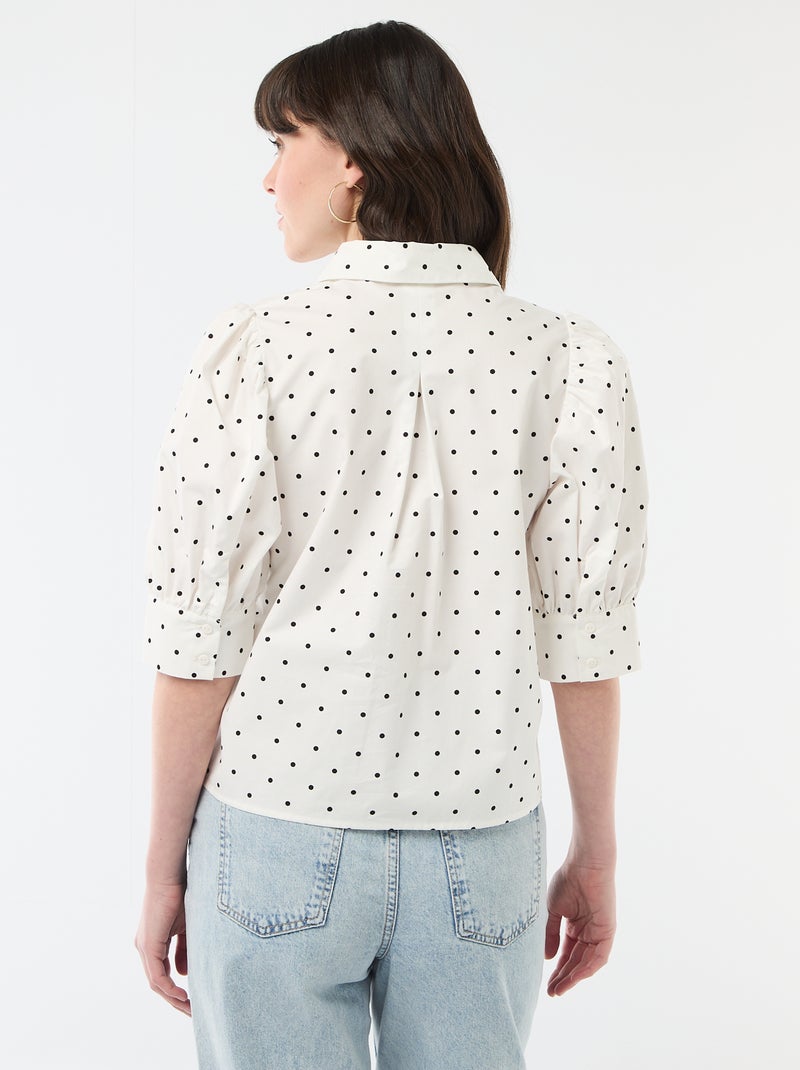 Chemisier à pois avec manches 3/4 bouffantes Blanc - Kiabi