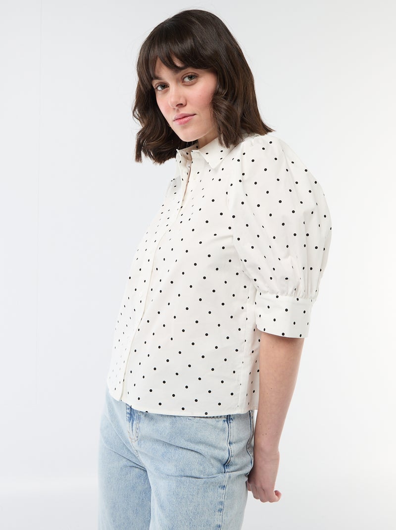 Chemisier à pois avec manches 3/4 bouffantes Blanc - Kiabi