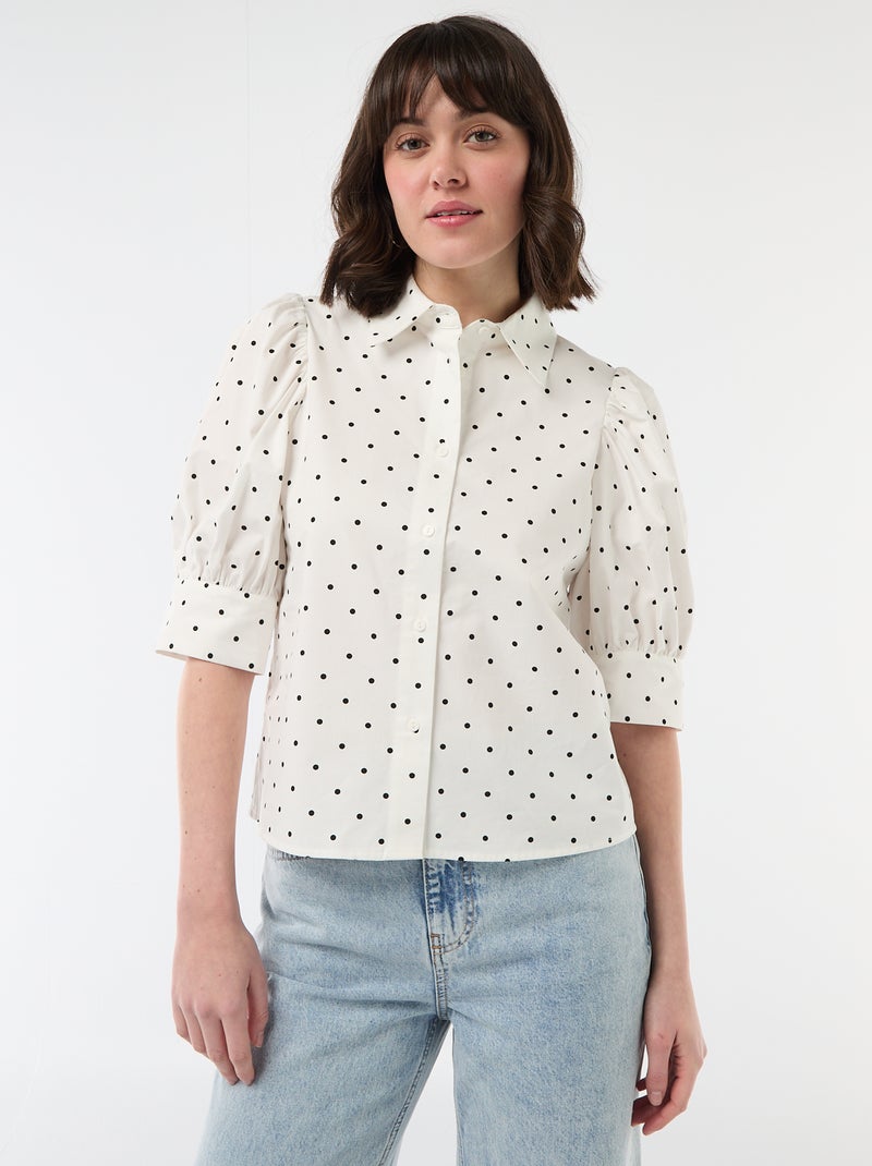 Chemisier à pois avec manches 3/4 bouffantes Blanc - Kiabi