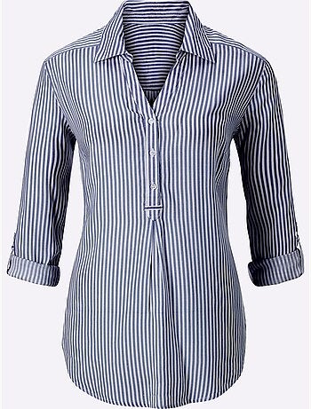 Chemisier à rayures avec col chemise et manches ballons - Taille standard - Moda Vilona
