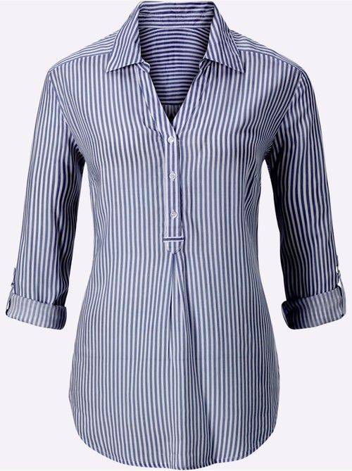 Chemisier à rayures avec col chemise et manches ballons - Taille standard - Moda Vilona - Kiabi