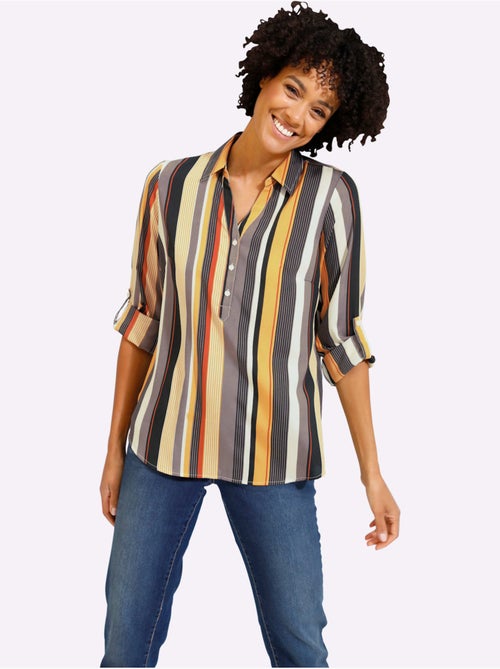 Chemisier à rayures avec col chemise et manches retroussables - Taille standard - Moda Vilona - Kiabi Chemisier à rayures avec col chemise et manches retroussables - Taille standard - Moda Vilona - Kiabi