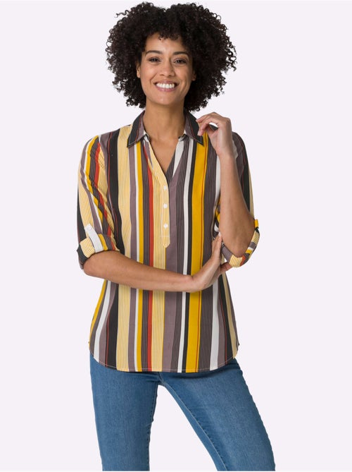 Chemisier à rayures avec col chemise et manches retroussables - Taille standard - Moda Vilona - Kiabi Chemisier à rayures avec col chemise et manches retroussables - Taille standard - Moda Vilona - Kiabi