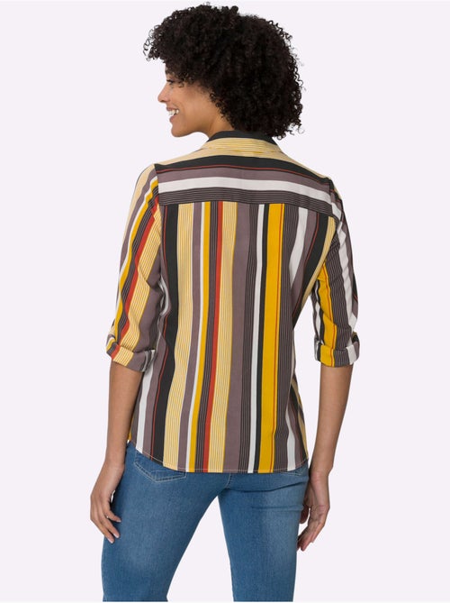 Chemisier à rayures avec col chemise et manches retroussables - Taille standard - Moda Vilona - Kiabi Chemisier à rayures avec col chemise et manches retroussables - Taille standard - Moda Vilona - Kiabi