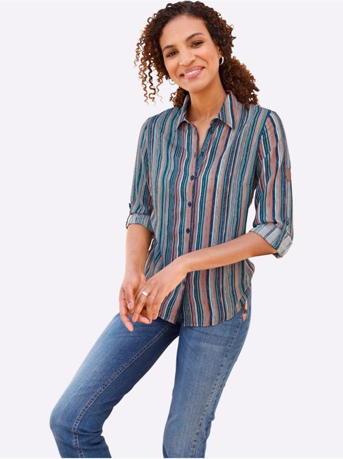 Chemisier à rayures avec col chemise et manches retroussables - Taille standard - Witt - Kiabi Chemisier à rayures avec col chemise et manches retroussables - Taille standard - Witt - Kiabi