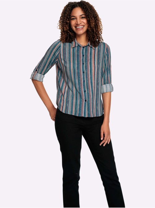 Chemisier à rayures avec col chemise et manches retroussables - Taille standard - Witt - Kiabi Chemisier à rayures avec col chemise et manches retroussables - Taille standard - Witt - Kiabi