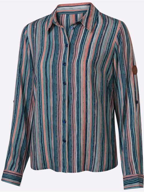 Chemisier à rayures avec col chemise et manches retroussables - Taille standard - Witt - Kiabi Chemisier à rayures avec col chemise et manches retroussables - Taille standard - Witt - Kiabi
