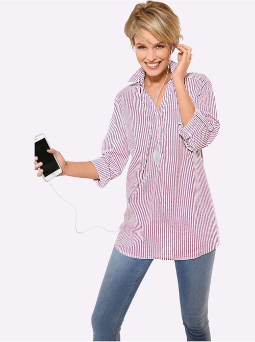 Chemisier à rayures avec col chemise et manches retroussées - Taille standard - Moda Vilona - Kiabi