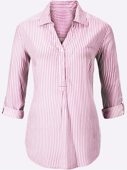 Chemisier à rayures avec col chemise et manches retroussées - Taille standard - Moda Vilona - Kiabi