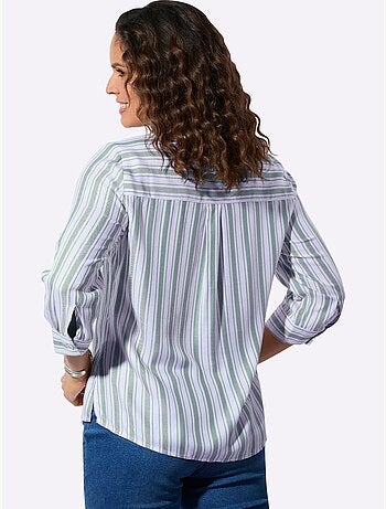 Chemisier rayé en viscose avec col rond et manches 3/4 retroussables - Taille standard - Witt