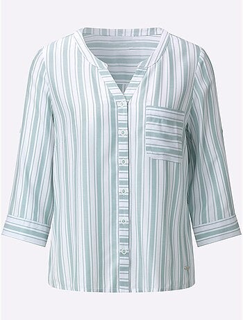 Chemisier rayé en viscose avec col rond et manches 3/4 retroussables - Taille standard - Witt