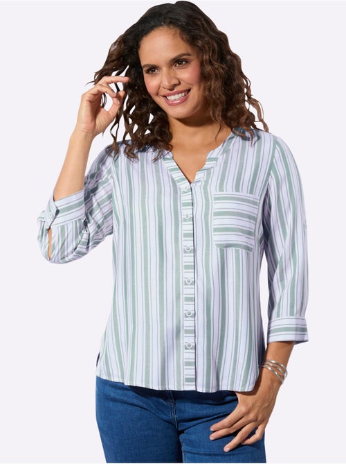 Chemisier à rayures en viscose avec col rond et manches 3/4 - Taille standard - Witt - Kiabi