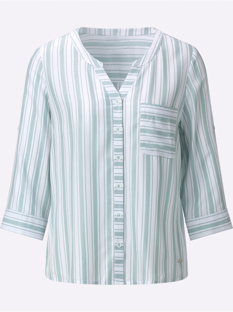 Chemisier à rayures en viscose avec col rond et manches 3/4 - Taille standard - Witt Blanc Vert - Kiabi