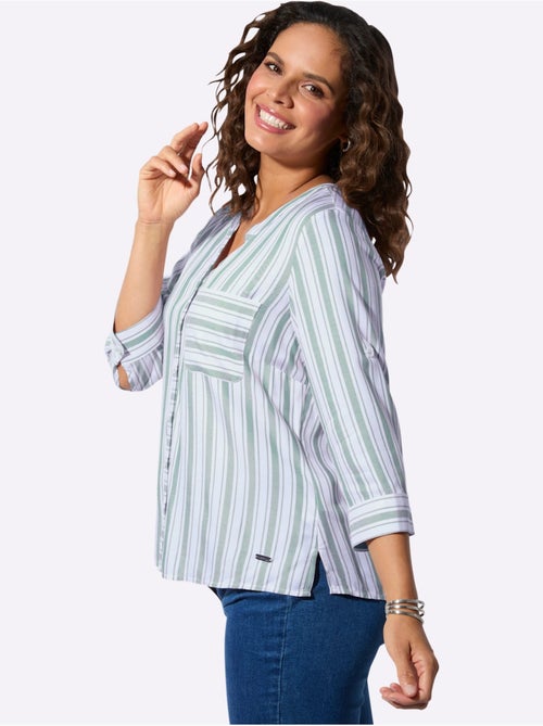 Chemisier à rayures en viscose avec col rond et manches 3/4 - Taille standard - Witt - Kiabi