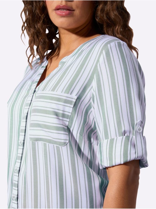 Chemisier à rayures en viscose avec col rond et manches 3/4 - Taille standard - Witt - Kiabi